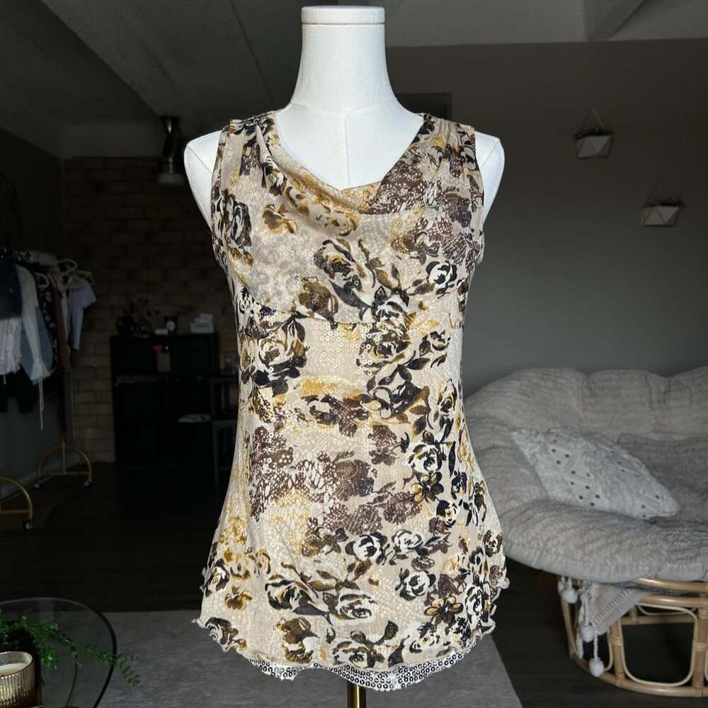 Dressbarn black gold floral blouse